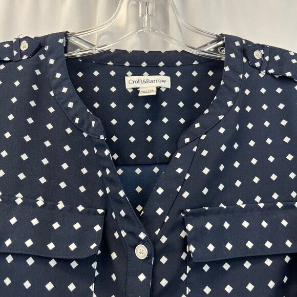 Croft & Barrow Button Up Navy/White Top Long Roll Tab Sleeve Size XS Petite - Picture 3 of 7